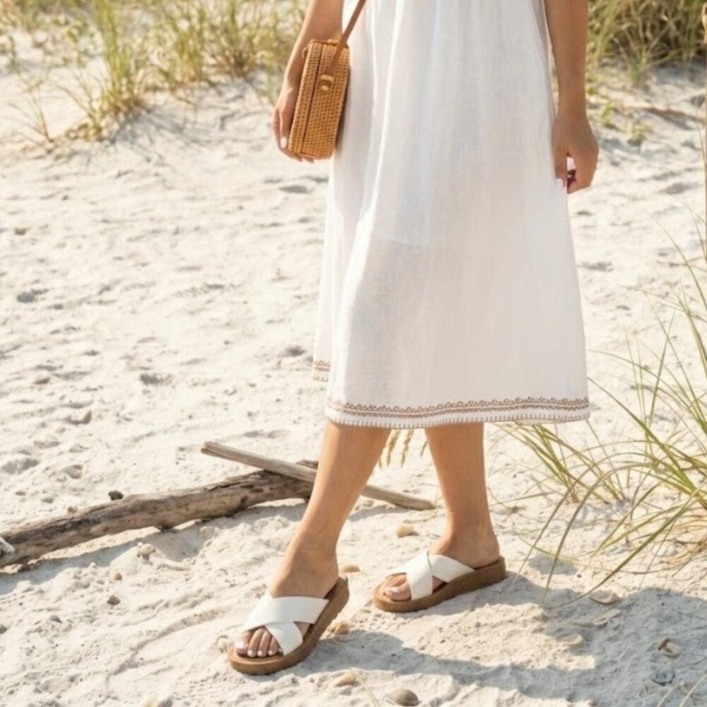 NWT Soda White Crisscross Platform Slide Sandals 1.25" Comfort Summer Shoes - Picture 4 of 7